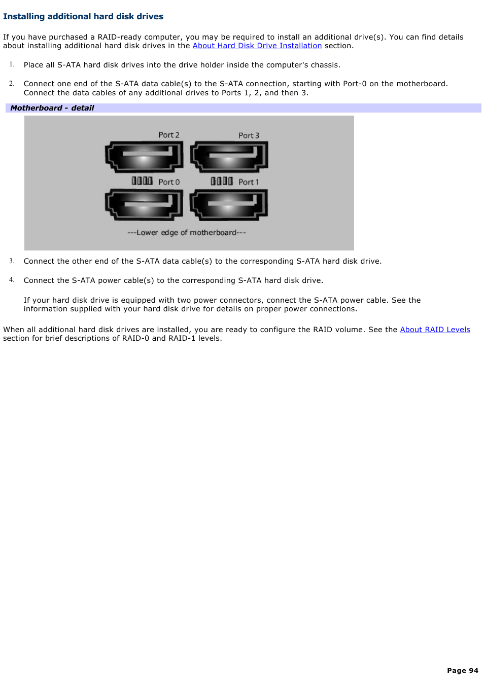 Installing additional hard disk drives | Sony VGC-RA825GY User Manual | Page 94 / 164