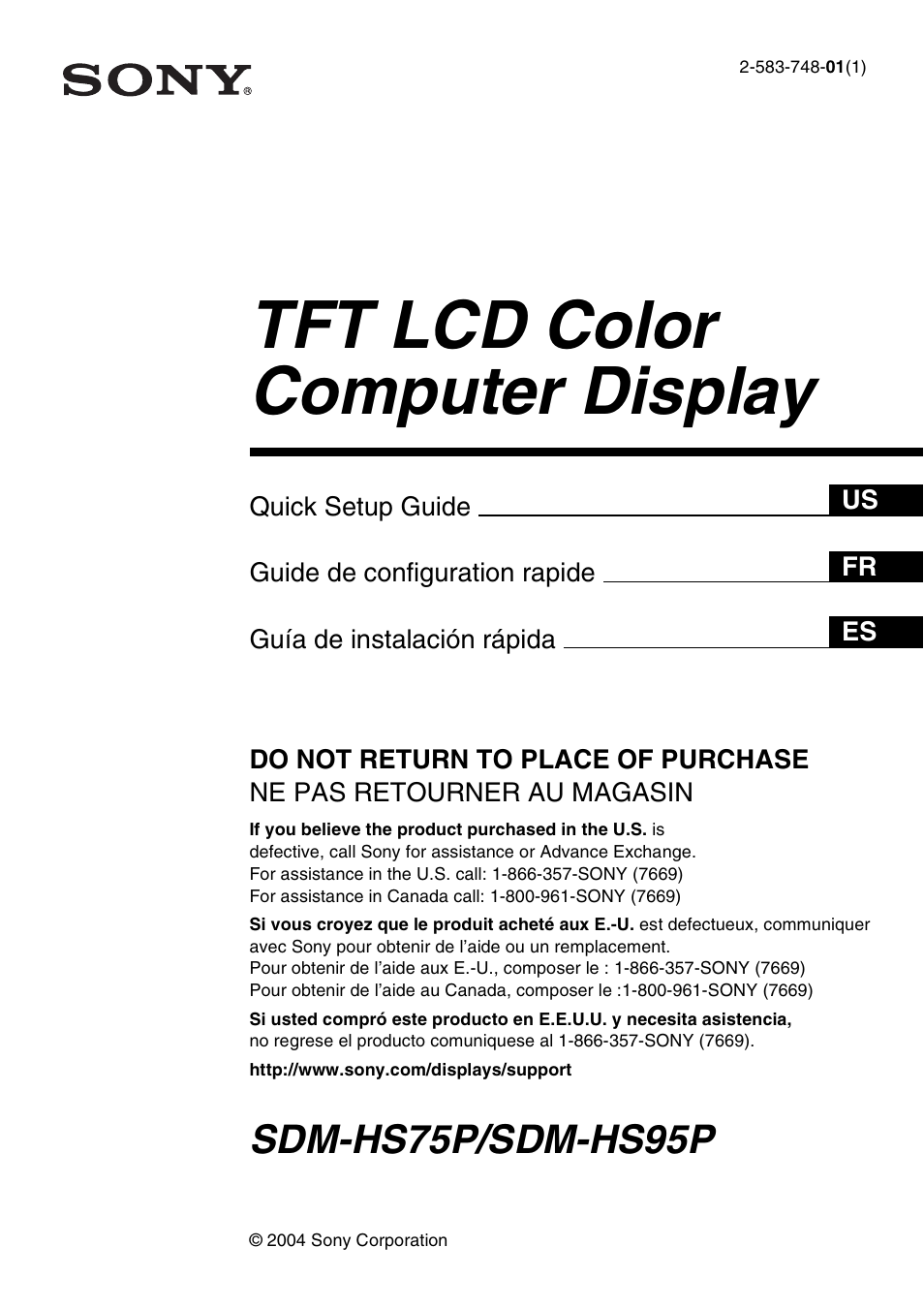 Sony SDM-HS75PB User Manual | 20 pages