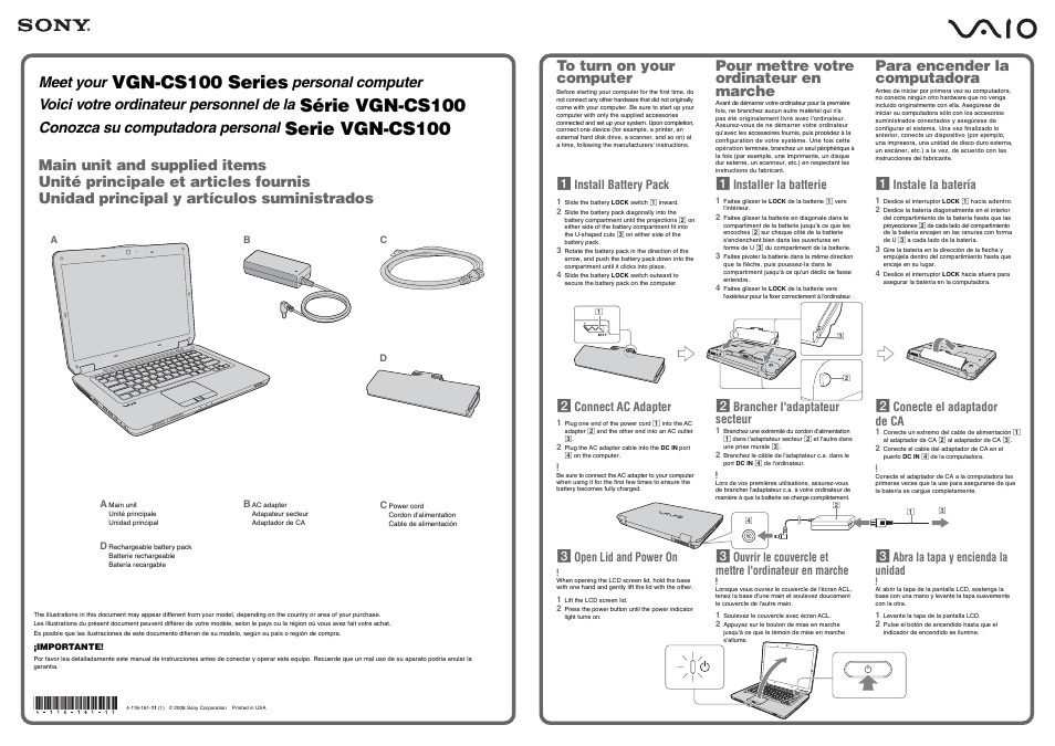 Sony VGN-CS190Y User Manual | 2 pages
