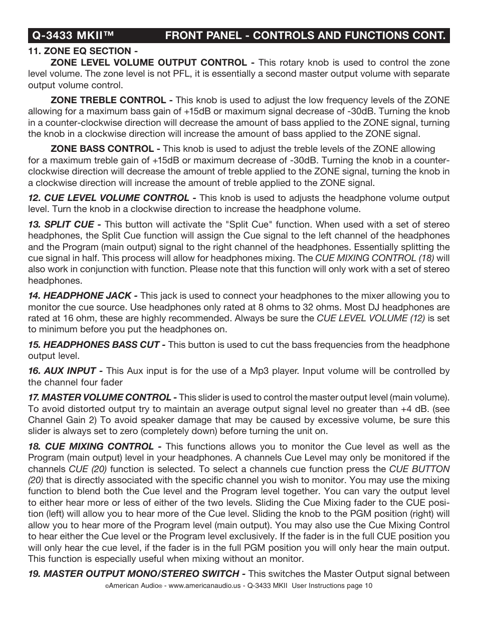 American Audio Q-3433 User Manual | Page 10 / 21