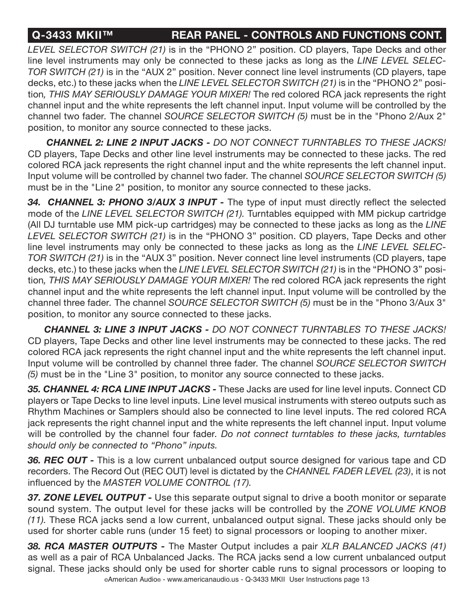 American Audio Q-3433 User Manual | Page 13 / 21