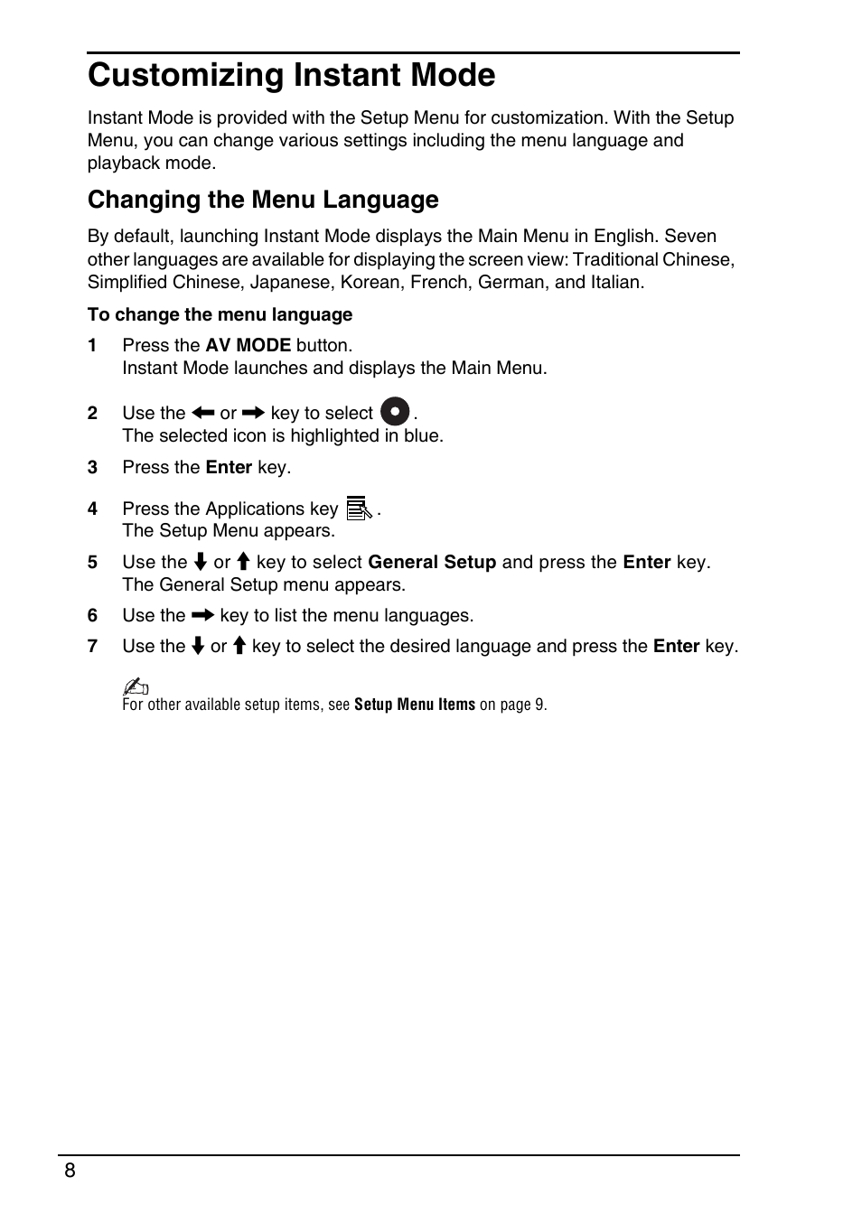 Customizing instant mode, Changing the menu language | Sony VGN-TX850P User Manual | Page 10 / 28