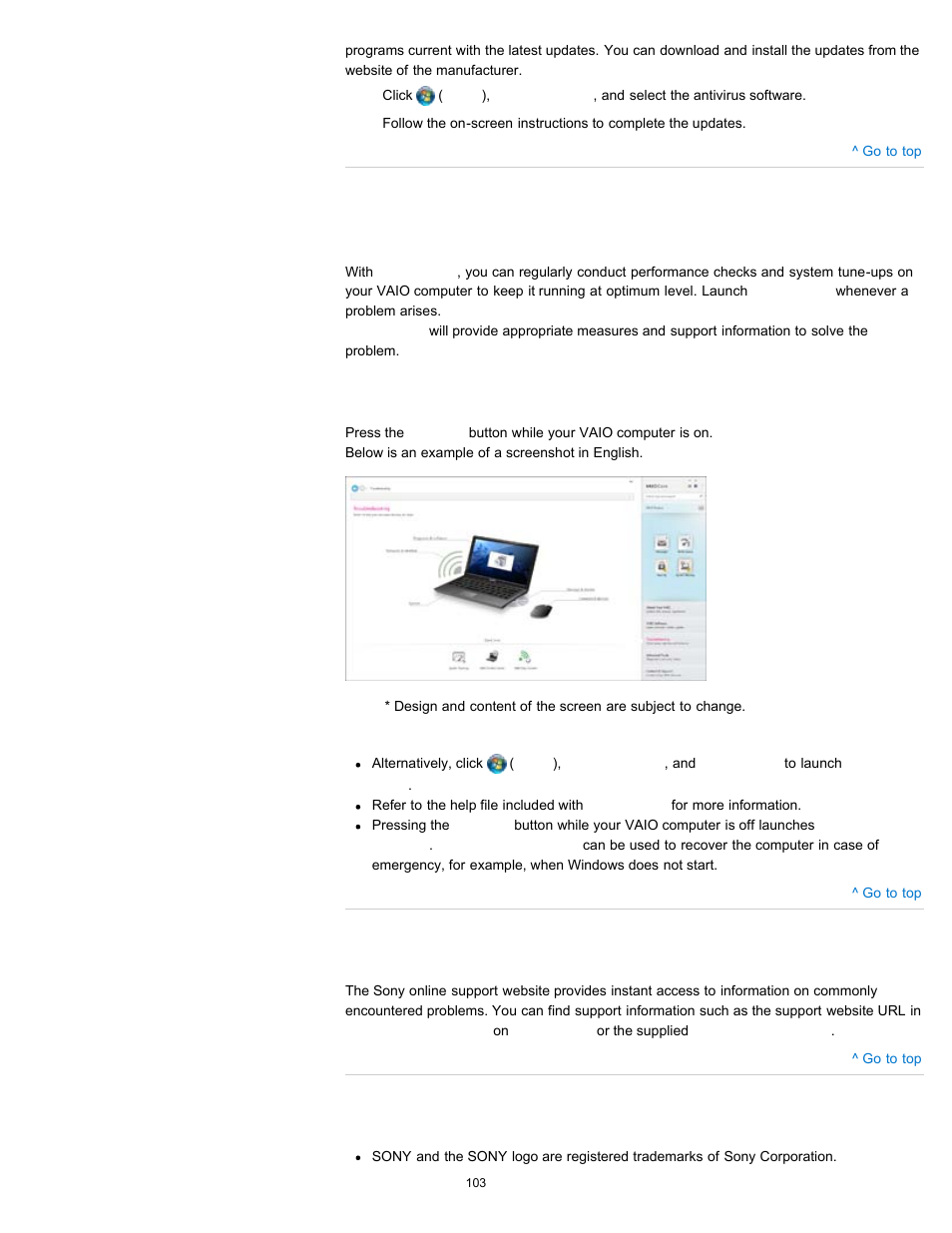 Finding support information, Trademarks | Sony SVE11113FXW User Manual | Page 103 / 346