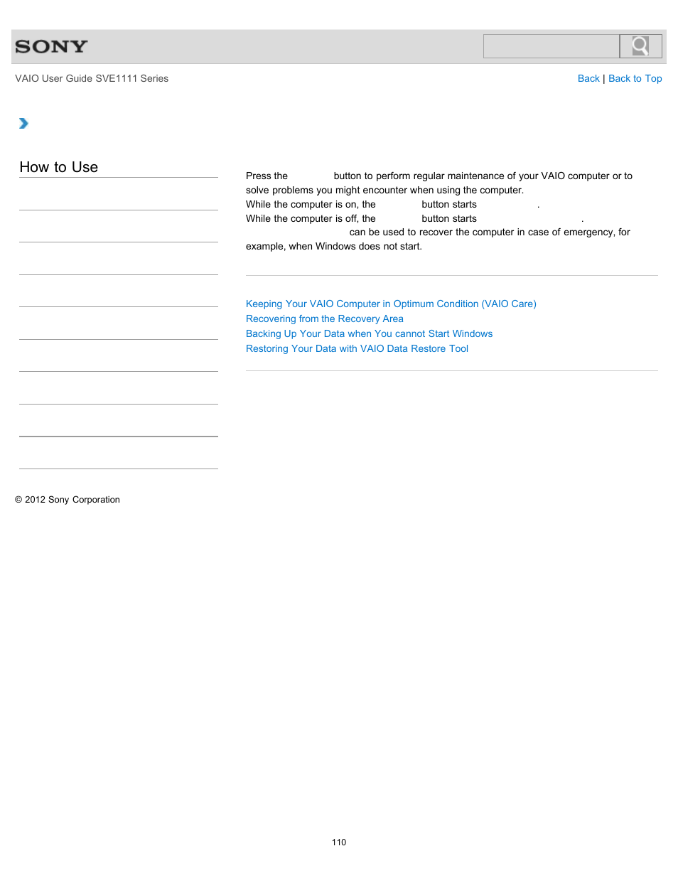 About the assist button, Details, How to use | Sony SVE11113FXW User Manual | Page 110 / 346