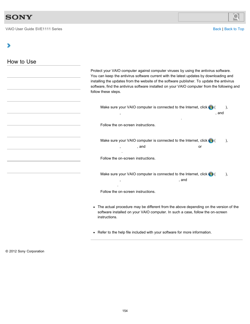 How to use | Sony SVE11113FXW User Manual | Page 154 / 346