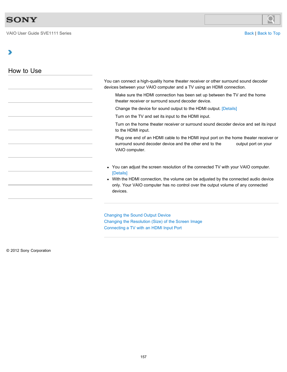 Computer and a tv, How to use | Sony SVE11113FXW User Manual | Page 157 / 346