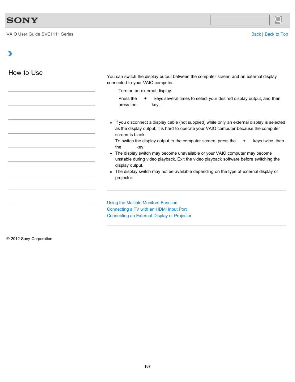 Selecting display modes, Details, How to use | Sony SVE11113FXW User Manual | Page 167 / 346