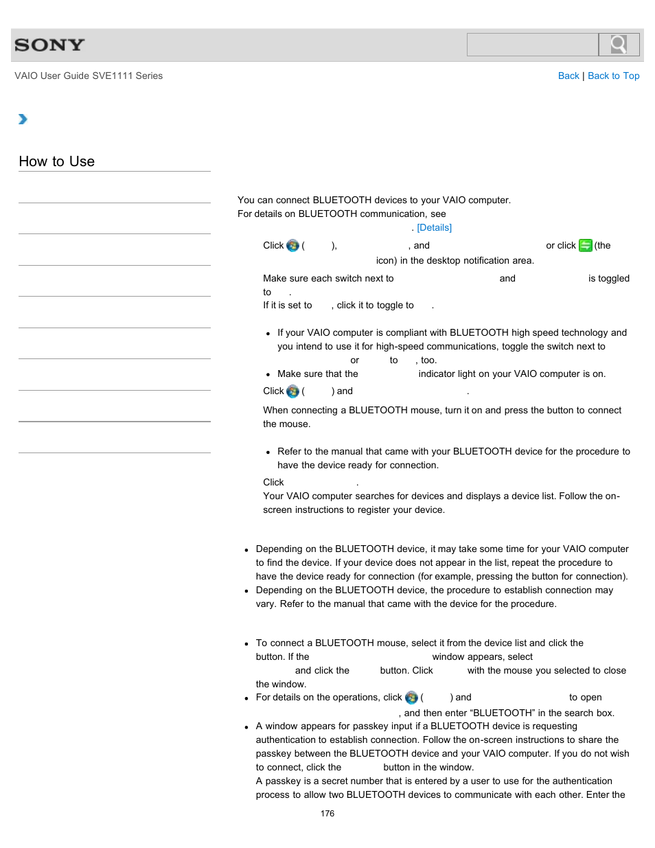 Mouse<bluetooth equipped models, Equipped models, How to use | Sony SVE11113FXW User Manual | Page 176 / 346