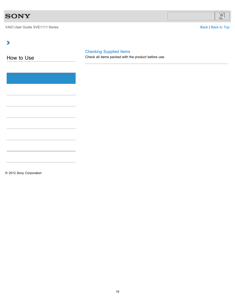 Supplied items, How to use | Sony SVE11113FXW User Manual | Page 19 / 346