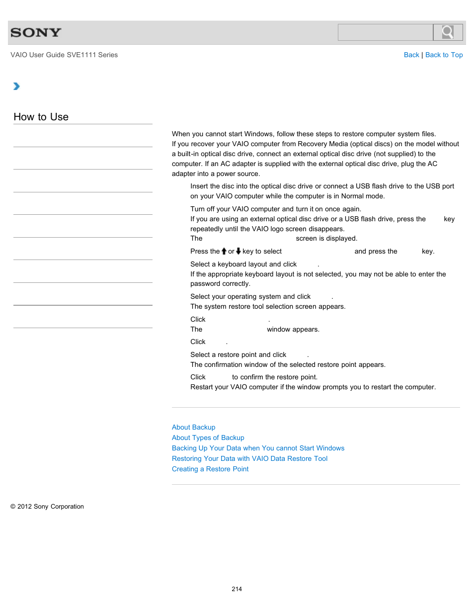 Windows, How to use | Sony SVE11113FXW User Manual | Page 214 / 346