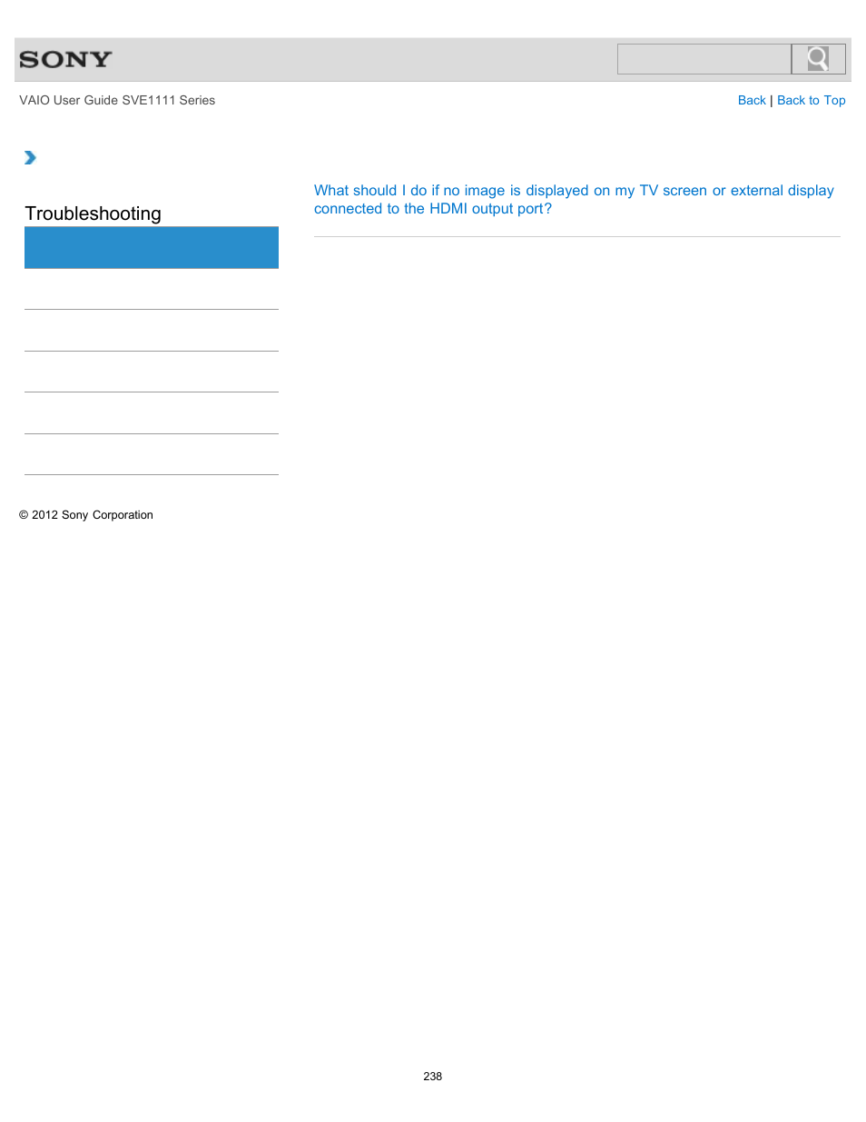 Hdmi, Troubleshooting | Sony SVE11113FXW User Manual | Page 238 / 346