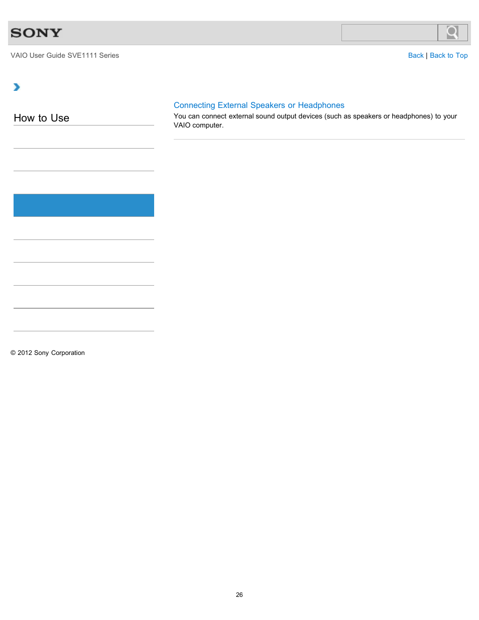 Headphones, How to use | Sony SVE11113FXW User Manual | Page 26 / 346