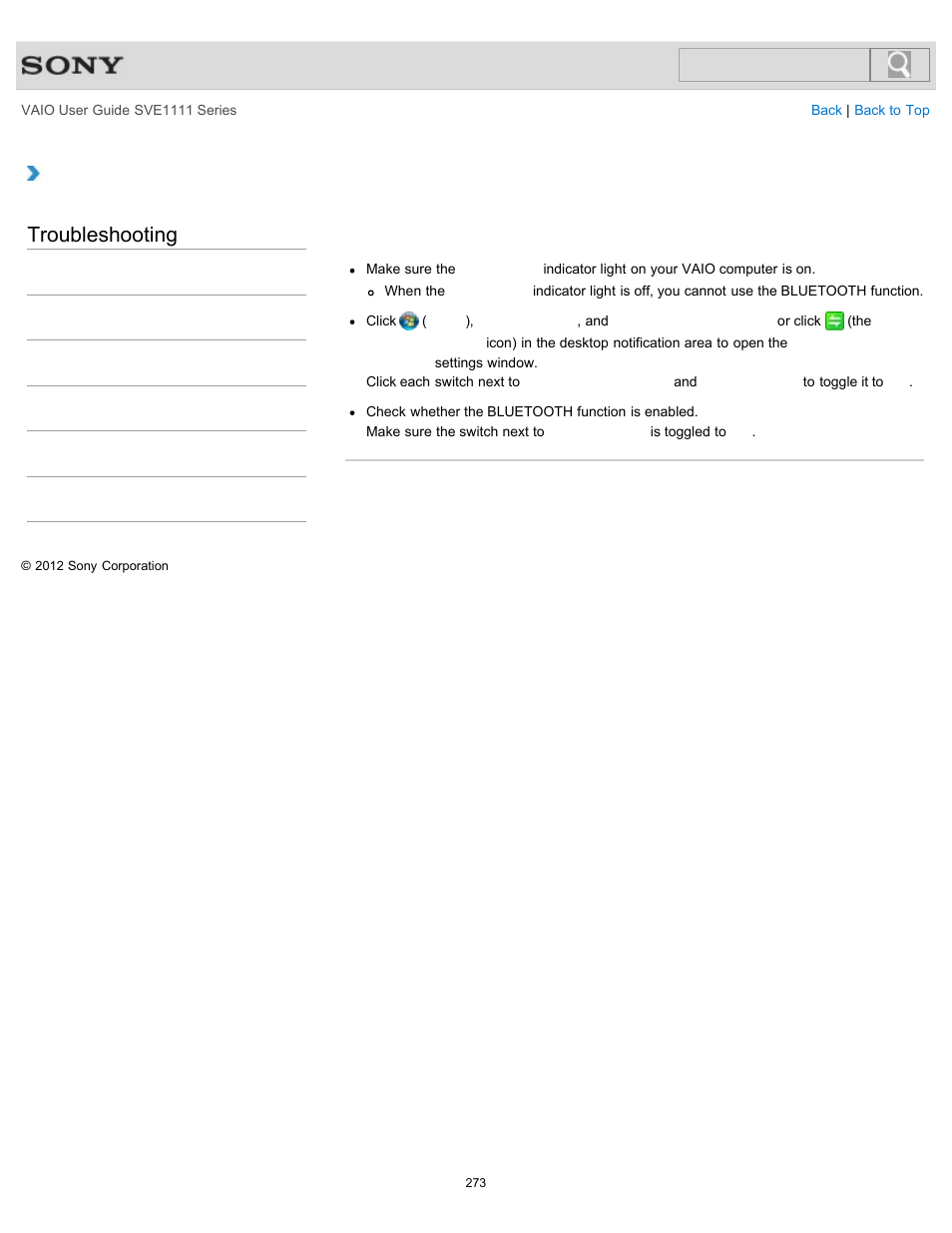 Troubleshooting | Sony SVE11113FXW User Manual | Page 273 / 346