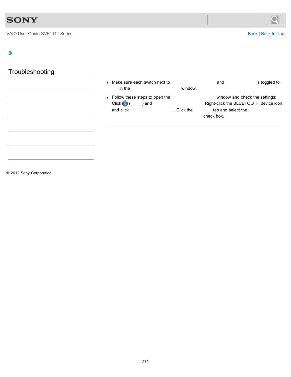 Notification area, Troubleshooting | Sony SVE11113FXW User Manual | Page 275 / 346