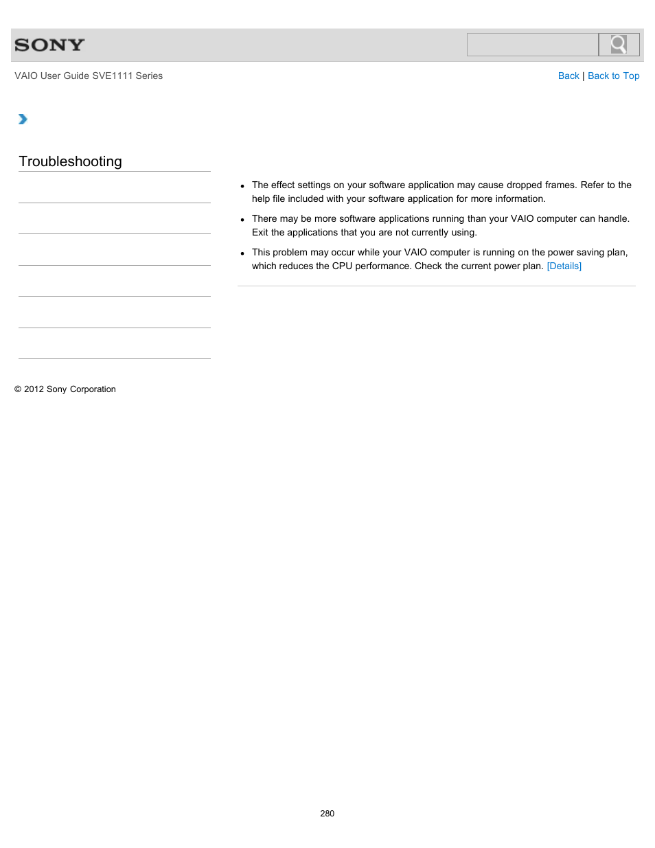 Interruptions, Troubleshooting | Sony SVE11113FXW User Manual | Page 280 / 346