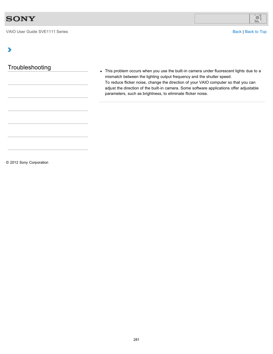 What should i do if captured images flicker, Troubleshooting | Sony SVE11113FXW User Manual | Page 281 / 346