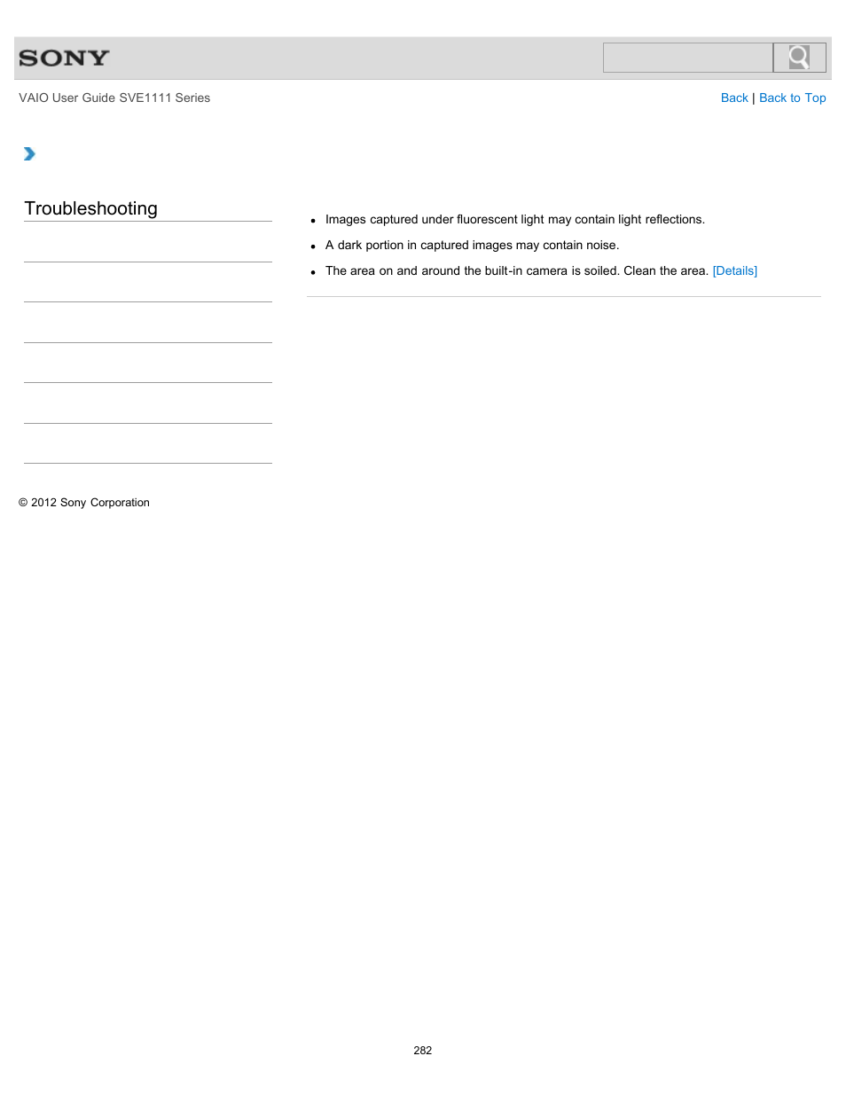 Why are captured images poor in quality, Troubleshooting | Sony SVE11113FXW User Manual | Page 282 / 346