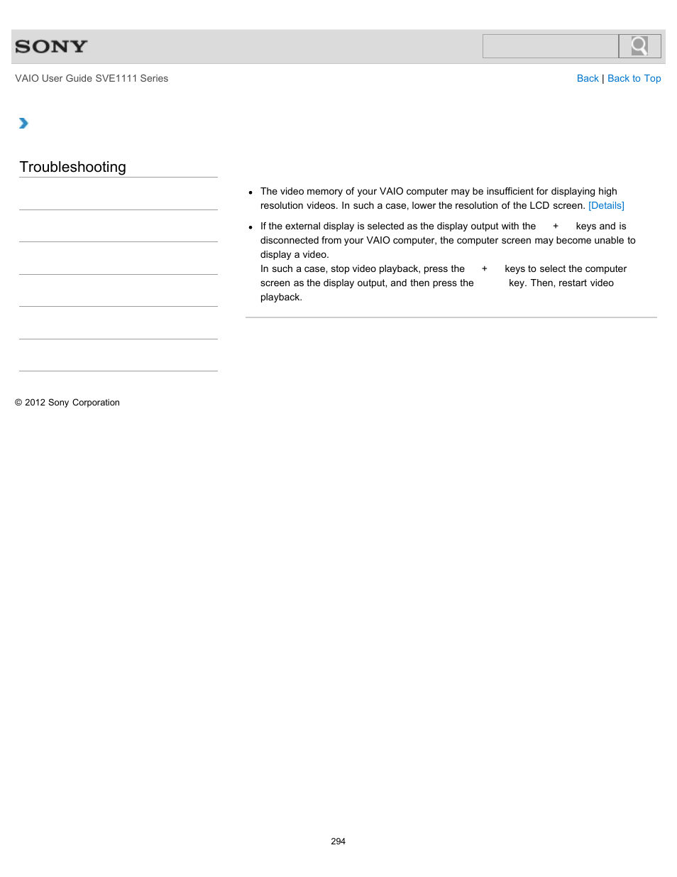 Troubleshooting | Sony SVE11113FXW User Manual | Page 294 / 346