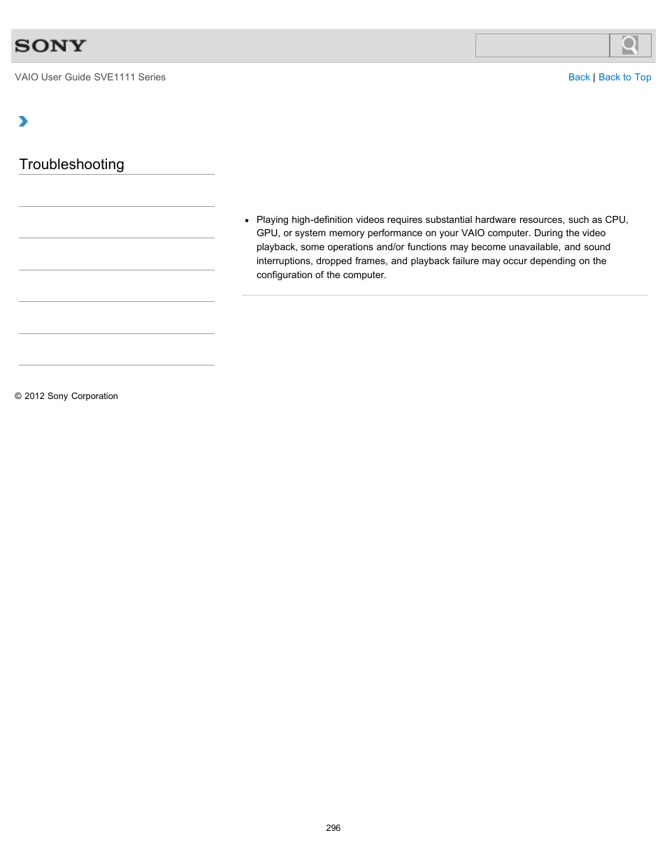 Camcorder, Troubleshooting | Sony SVE11113FXW User Manual | Page 296 / 346