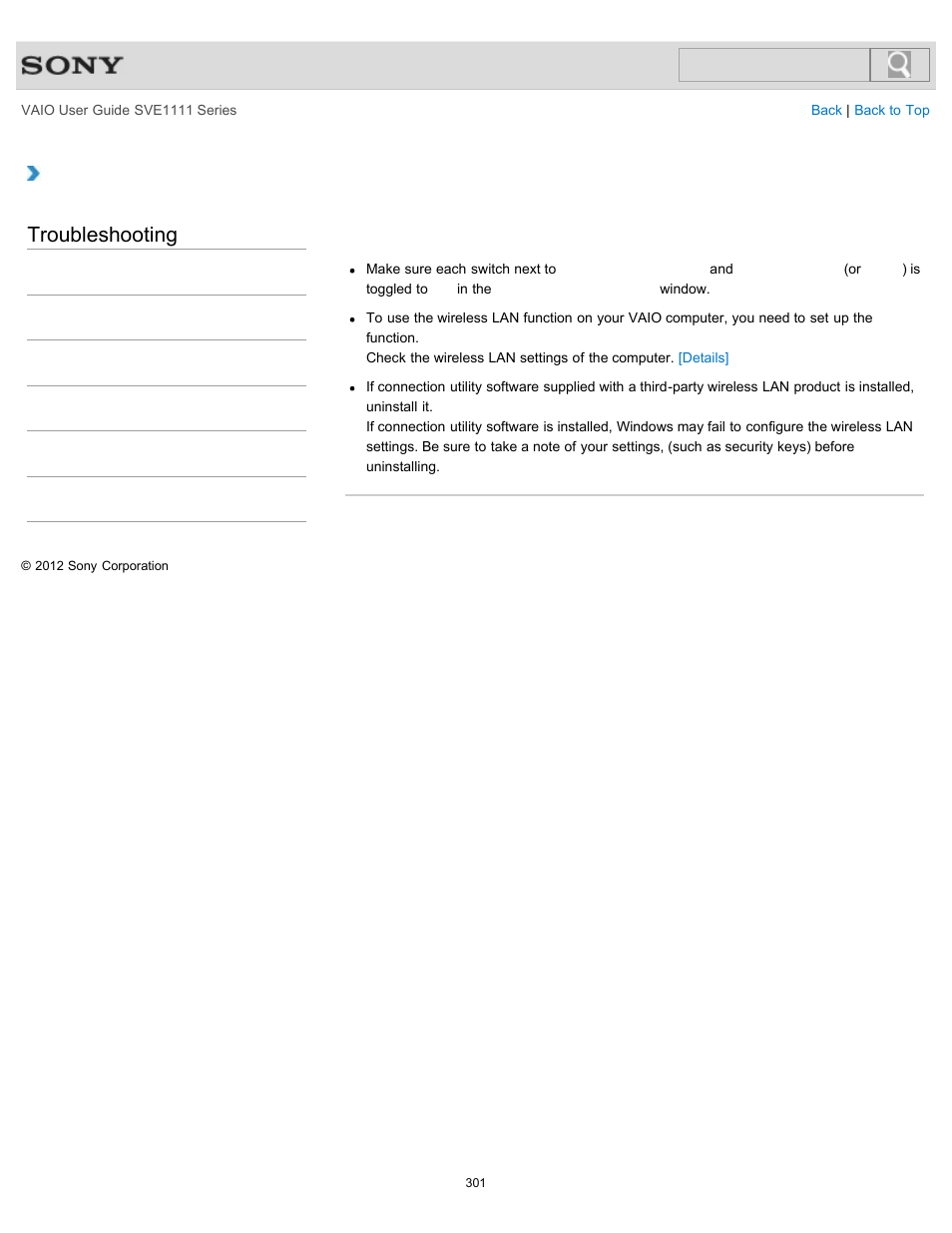 Details, Troubleshooting | Sony SVE11113FXW User Manual | Page 301 / 346