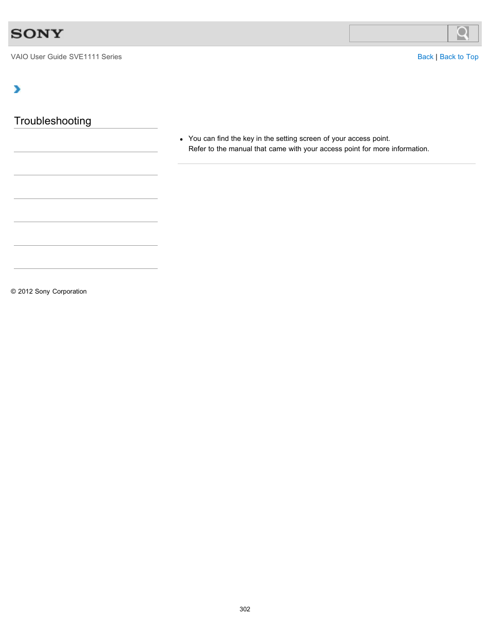 Point, Troubleshooting | Sony SVE11113FXW User Manual | Page 302 / 346