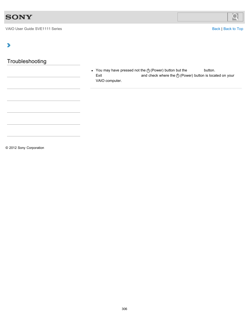 Computer, Troubleshooting | Sony SVE11113FXW User Manual | Page 306 / 346