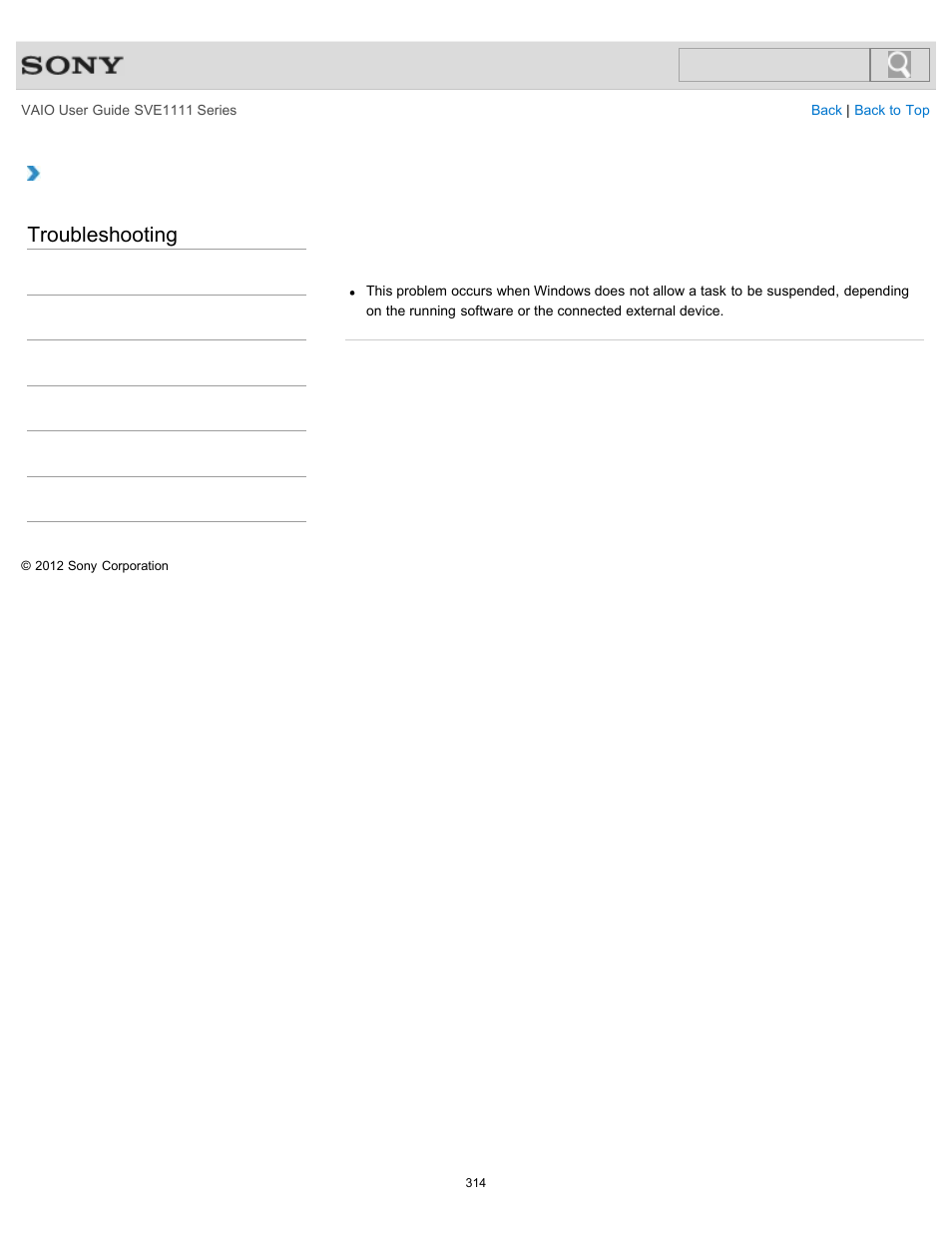 Is running out of power, Troubleshooting | Sony SVE11113FXW User Manual | Page 314 / 346