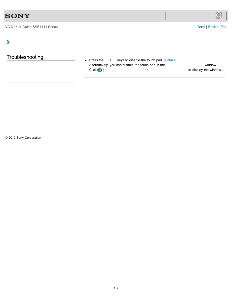 How do i disable the touch pad, Troubleshooting | Sony SVE11113FXW User Manual | Page 317 / 346