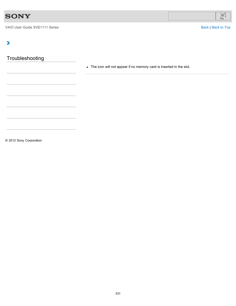 Troubleshooting | Sony SVE11113FXW User Manual | Page 331 / 346