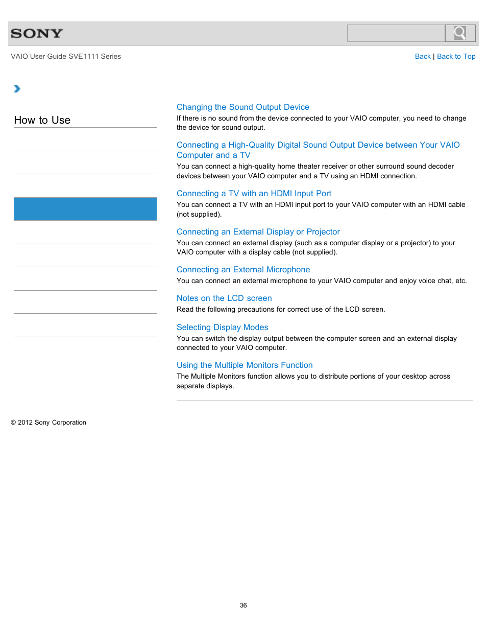 Peripheral device, How to use | Sony SVE11113FXW User Manual | Page 36 / 346