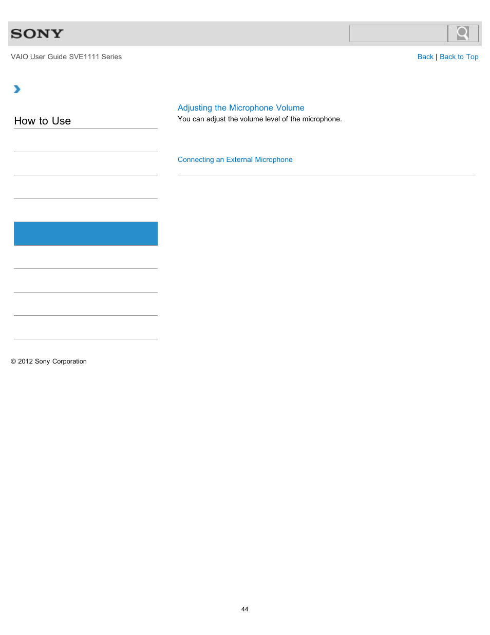 Microphone, How to use | Sony SVE11113FXW User Manual | Page 44 / 346