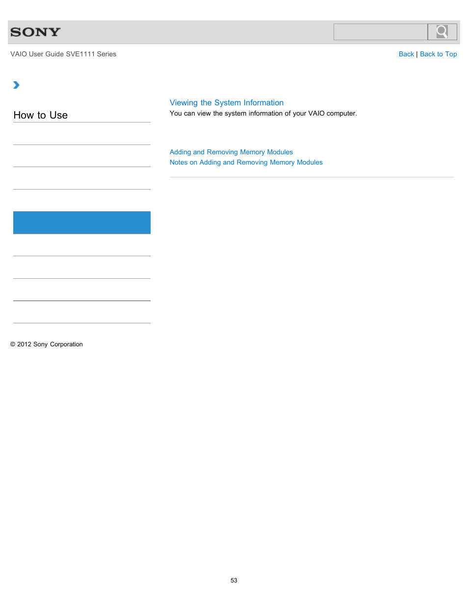 Memory module, How to use | Sony SVE11113FXW User Manual | Page 53 / 346