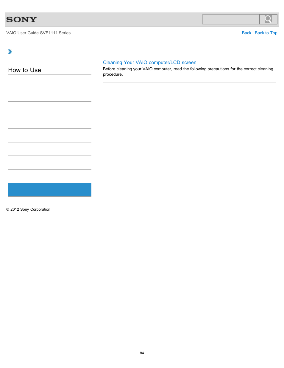 Care and maintenance, How to use | Sony SVE11113FXW User Manual | Page 84 / 346