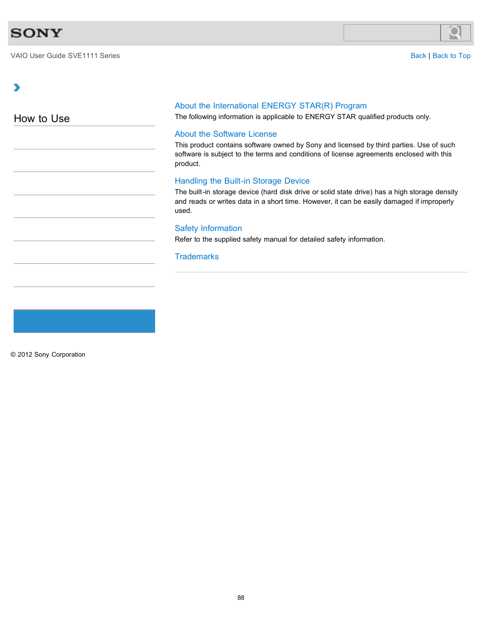 Important notice, How to use | Sony SVE11113FXW User Manual | Page 88 / 346