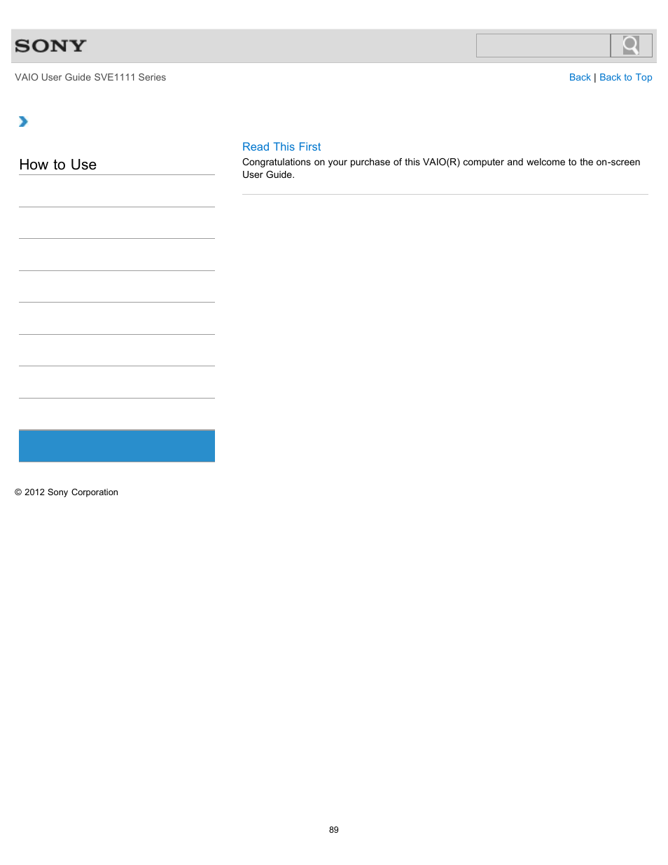 Read this first, How to use | Sony SVE11113FXW User Manual | Page 89 / 346