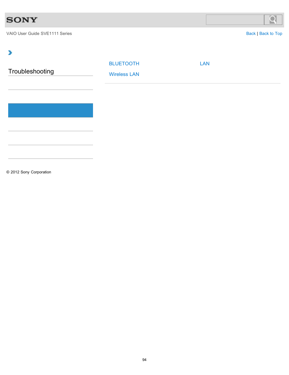 Network / internet, Troubleshooting | Sony SVE11113FXW User Manual | Page 94 / 346