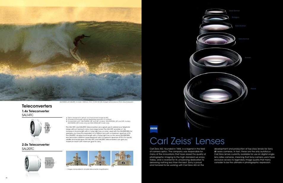 Carl zeiss, Lenses, Teleconverters | Sony ALC-F62A User Manual | Page 24 / 35