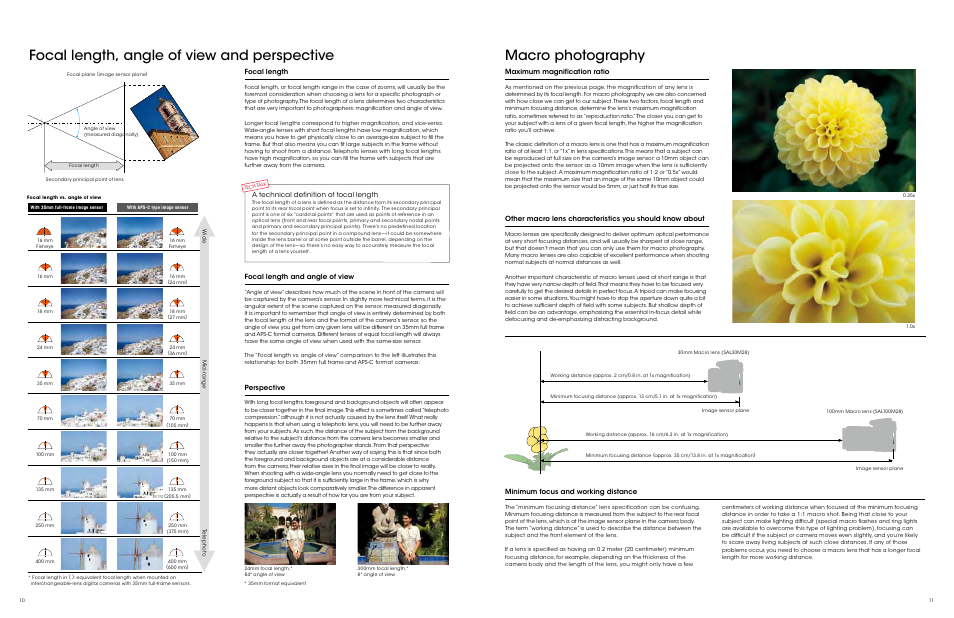 Macro photography, Focal length, angle of view and perspective, Maximum magnification ratio | Focal length, Focal length and angle of view, Perspective, Minimum focus and working distance, A technical definition of focal length | Sony ALC-F62A User Manual | Page 6 / 35