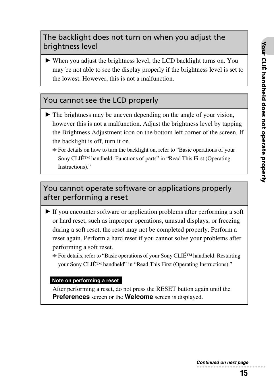You cannot see the lcd properly | Sony PEG-SJ22 User Manual | Page 15 / 52