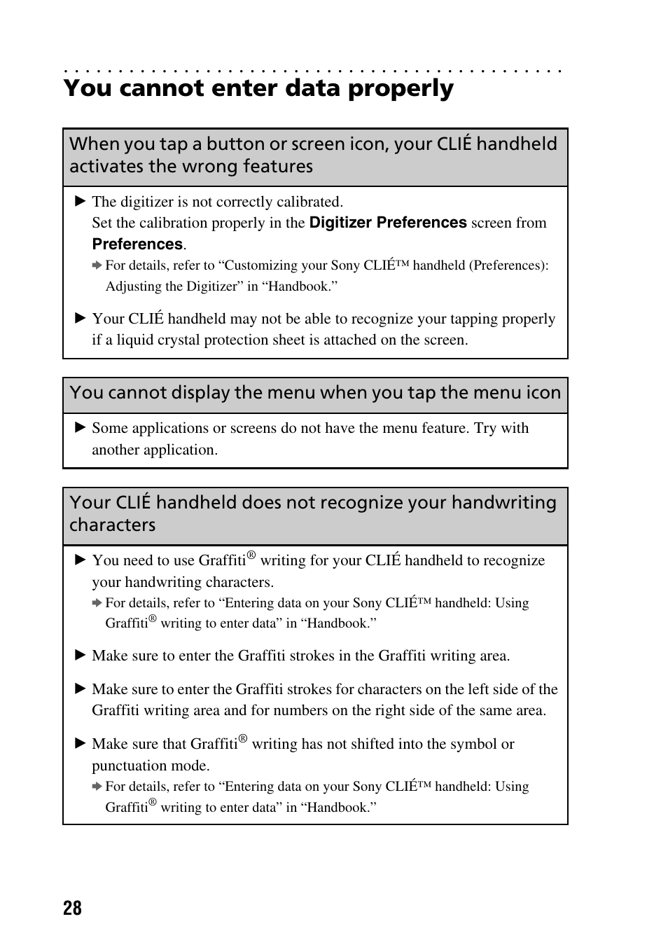You cannot enter data properly | Sony PEG-SJ22 User Manual | Page 28 / 52