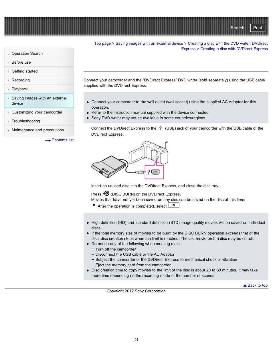 Creating a disc with dvdirect express, Details, Handycam" user guide | Sony HDR-PJ580V User Manual | Page 100 / 257