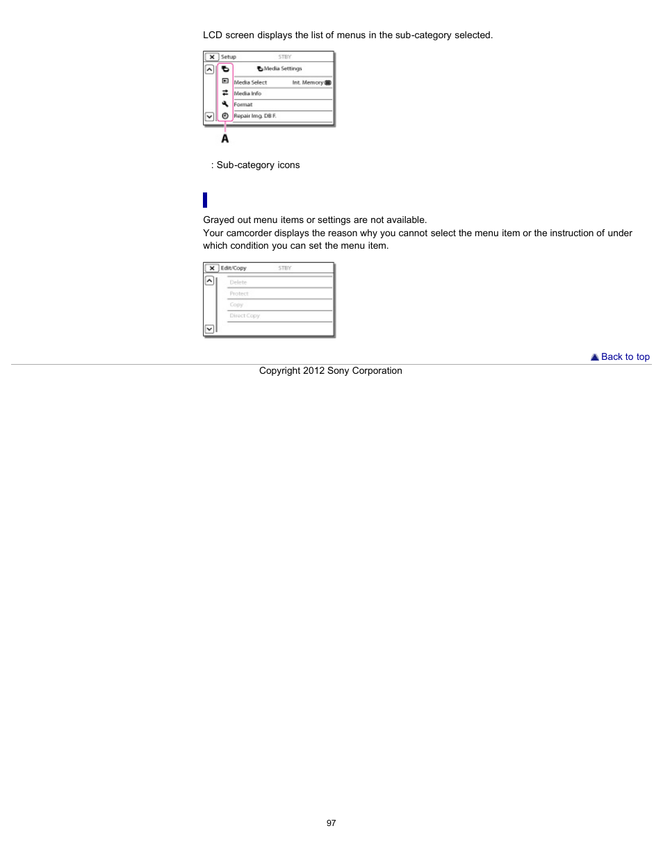 When you cannot select a menu item | Sony HDR-PJ580V User Manual | Page 106 / 257