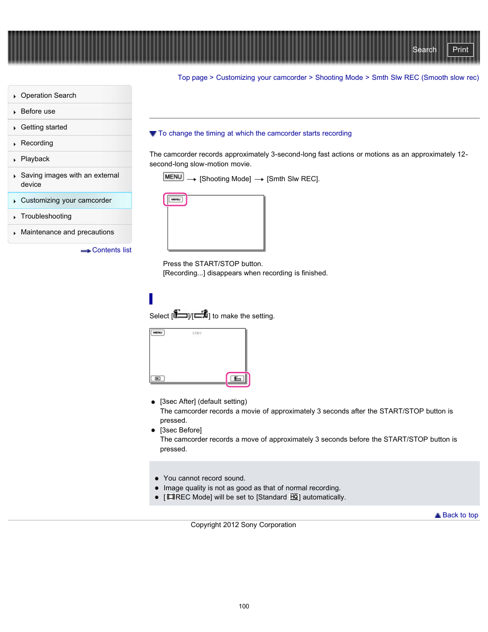 Smth slw rec (smooth slow rec), Handycam" user guide | Sony HDR-PJ580V User Manual | Page 109 / 257