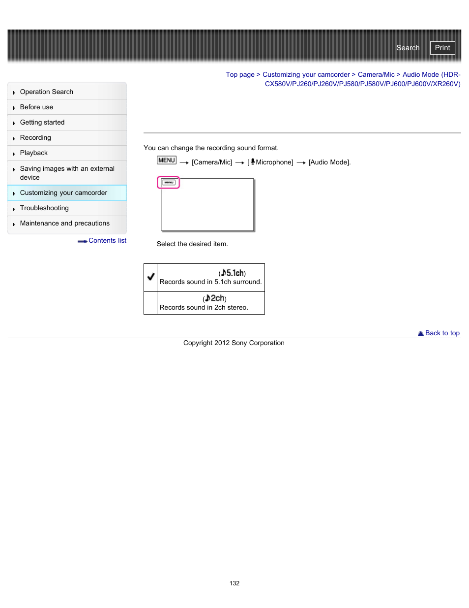 Audio mode, Handycam" user guide | Sony HDR-PJ580V User Manual | Page 141 / 257