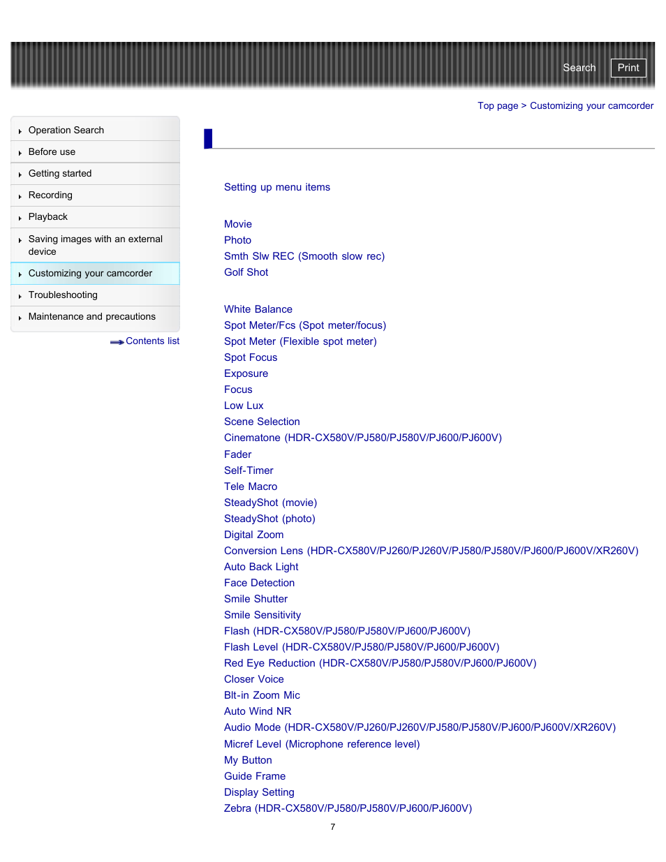 Customizing your camcorder, Shooting mode, Camera/mic | Sony HDR-PJ580V User Manual | Page 16 / 257