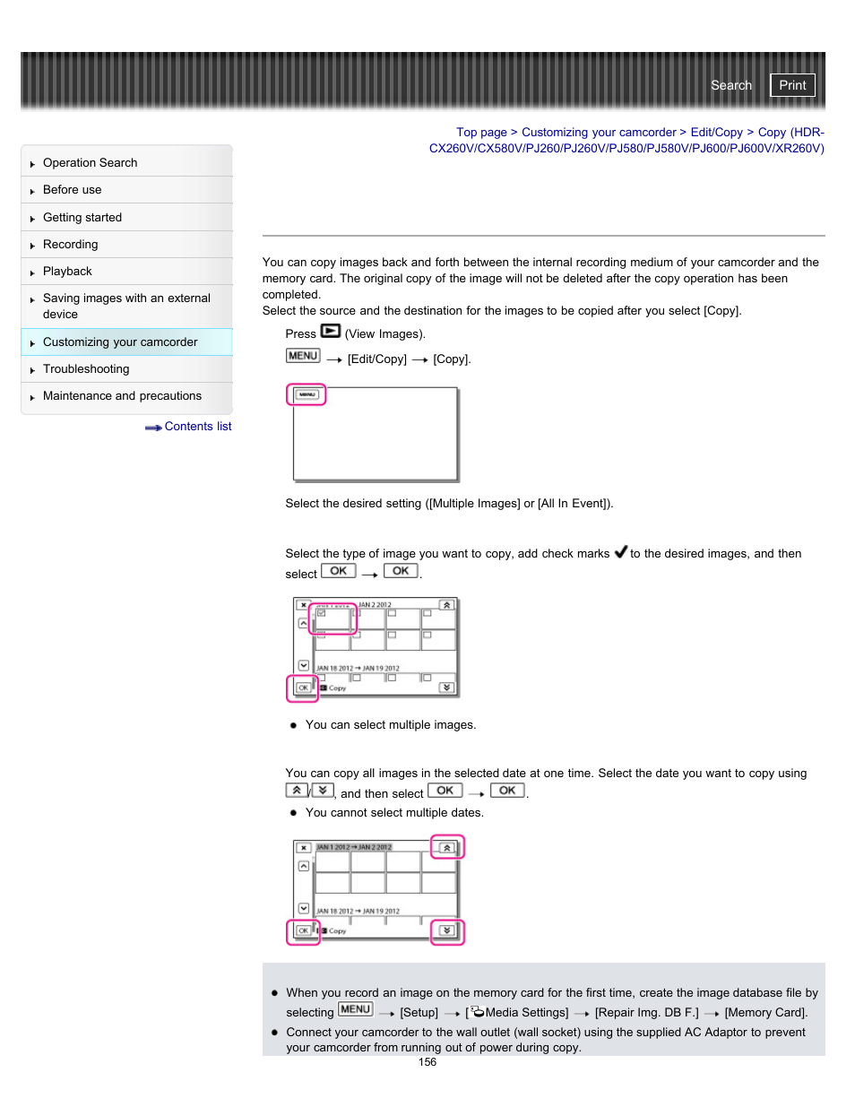 Copy | Sony HDR-PJ580V User Manual | Page 165 / 257