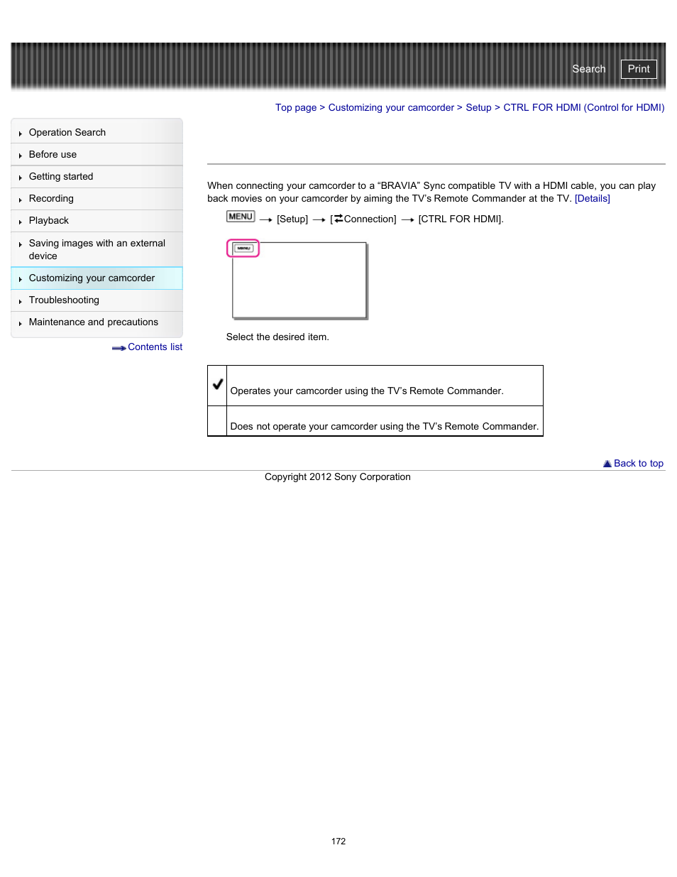 Ctrl for hdmi (control for hdmi), Handycam" user guide | Sony HDR-PJ580V User Manual | Page 181 / 257