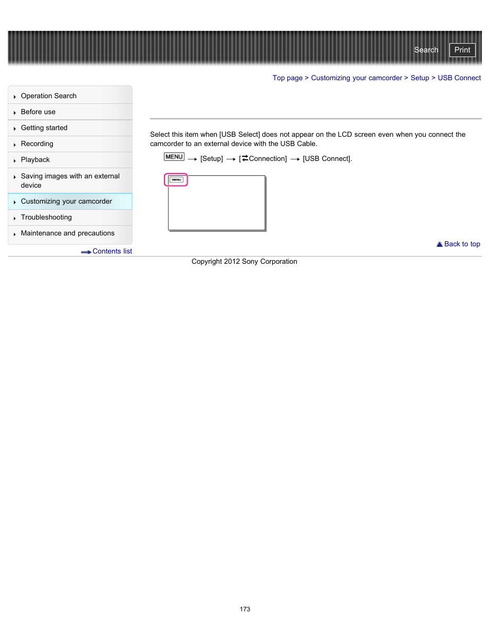 Usb connect, Handycam" user guide | Sony HDR-PJ580V User Manual | Page 182 / 257