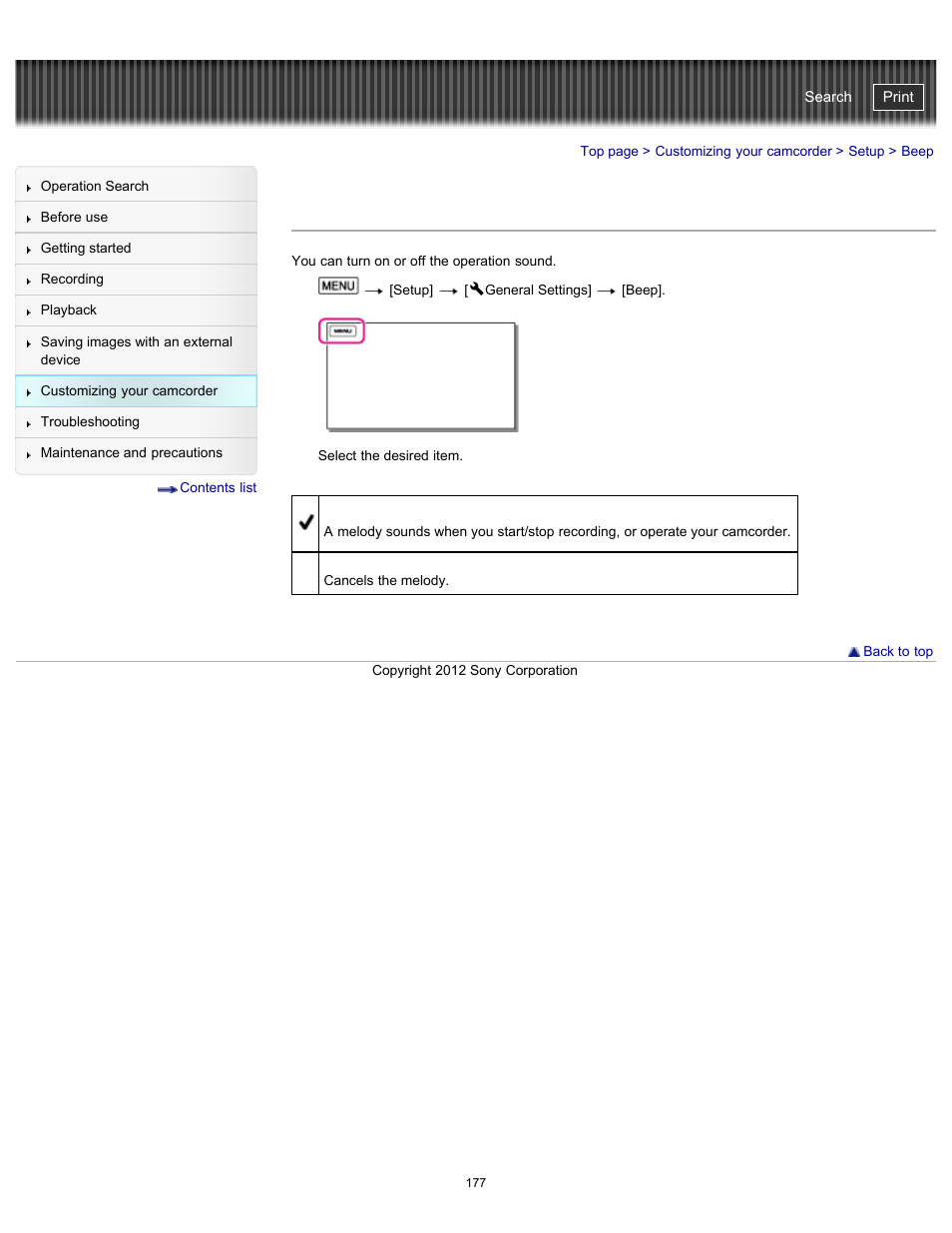Beep, Handycam" user guide | Sony HDR-PJ580V User Manual | Page 186 / 257