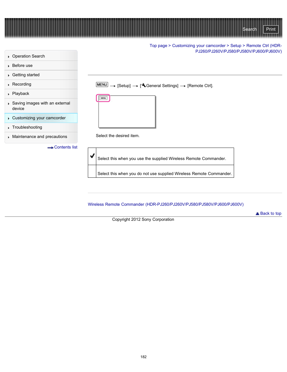 Remote ctrl, Handycam" user guide | Sony HDR-PJ580V User Manual | Page 191 / 257